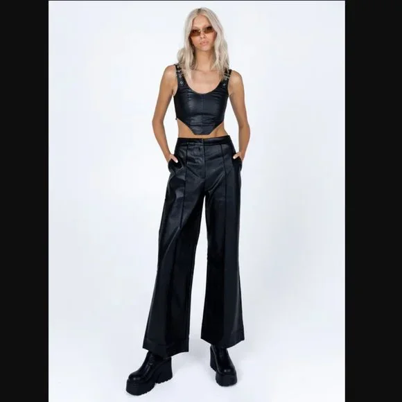 Princess Polly Travis Black Faux Leather Cropped Corset Top 2 - Picture 7 of 13